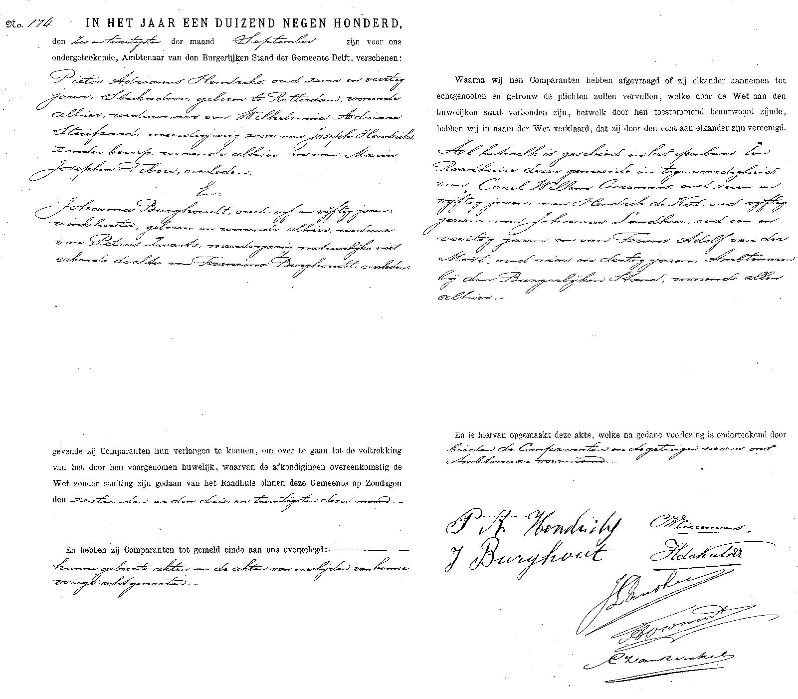 19000926 huw akte 174 Pieter A Hendriks - Johanna Burghout